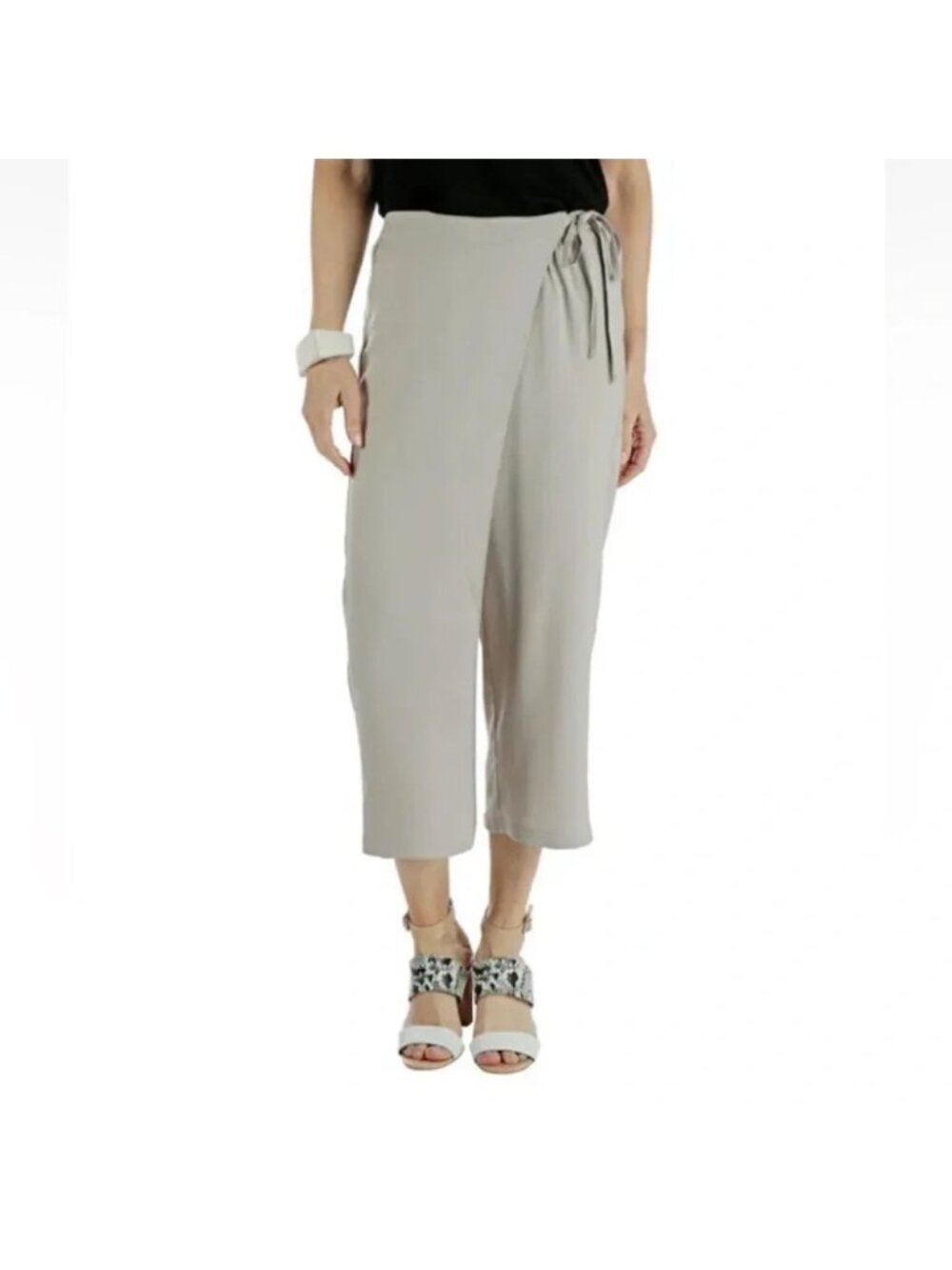 MarlaWynne Taupe Georgette Side Wrap Crop Pants - Small